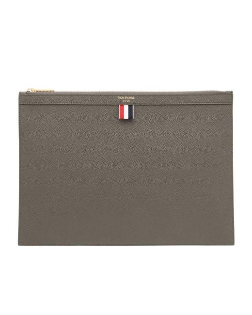 Thom Browne Gray Logo File Bag for men