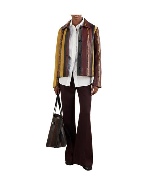 Proenza Schouler Brown Striped Suede-Trimmed Snake-Effect Leather Jacket