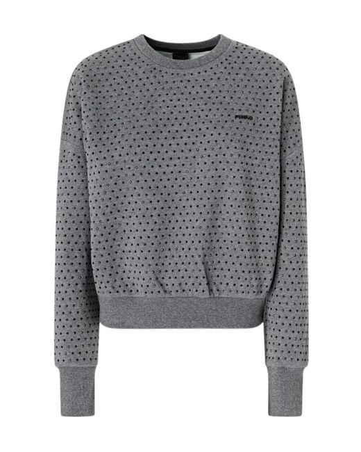 Pinko Gray Crystal-Embellished Logo-Print Sweater