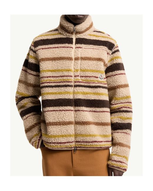 Moncler Natural Striped Teddy Zip-Up Cardigan for men