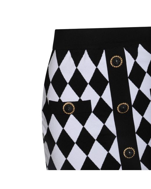 Balmain Black Diamond Pattern Knit Mini Skirt