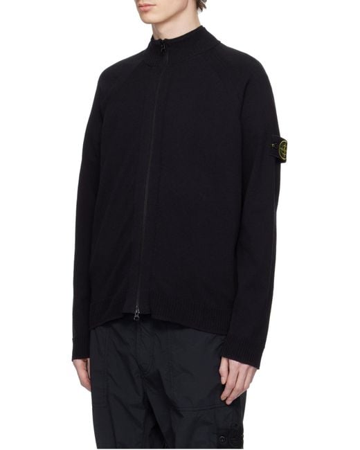 Stone Island Blue Logo Patch Zipped Knit Cardigan for men