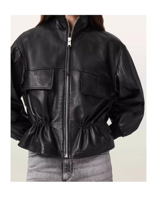 AllSaints Black Leather Flor Jacket