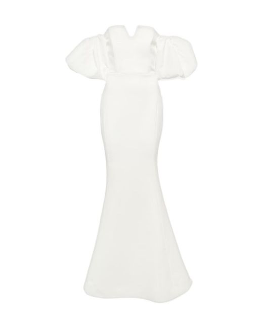 Rebecca Vallance White Bridal Genevieve Off-Shoulder Crepe Gown
