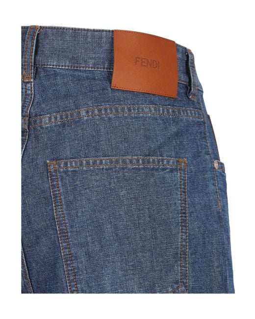 Fendi Blue Logo Patch Denim Shorts
