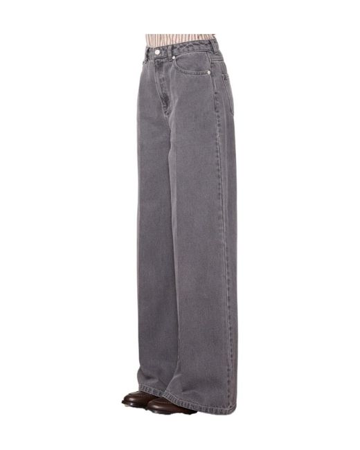 Officine Generale Gray Wide-Leg High-Waisted Jeans