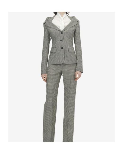 McQueen Gray Gingham Check Off-The-Shoulder Harness Jacket