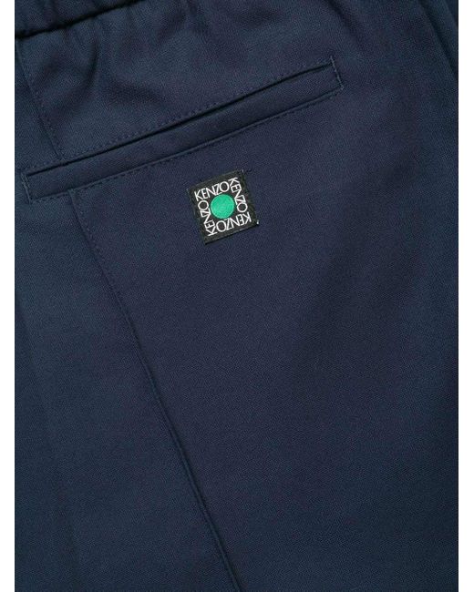 KENZO Blue Piped-Trim Drawstring Waist Trousers for men