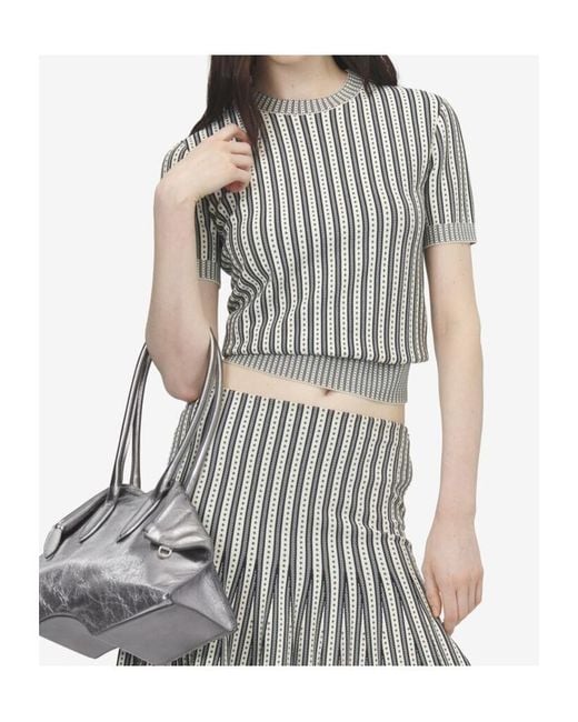 McQueen Gray Striped Knit Top