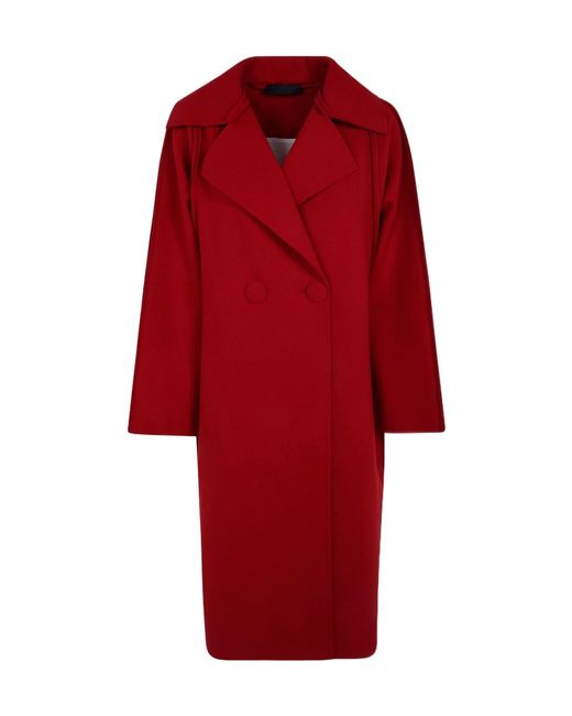 Maria Calderara Red Doublebreasted Coatfelt Coat