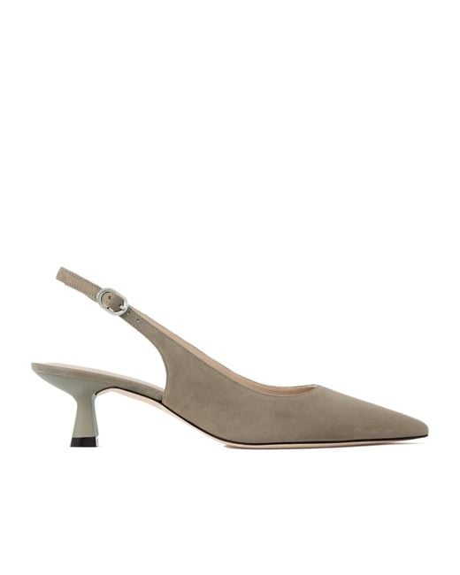 Stuart Weitzman Metallic Leather-Trimmed Suede Slingback Pumps