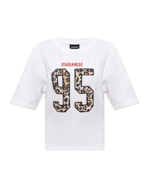 DSquared² White Cropped Logo Print T-Shirt