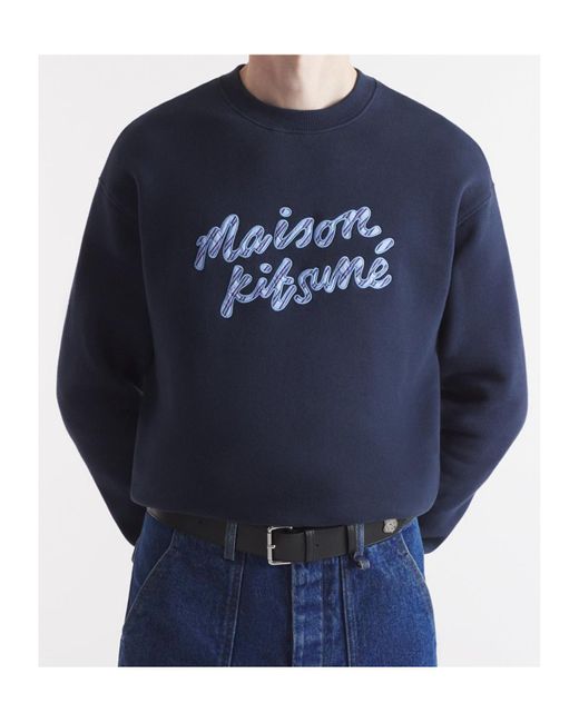 Maison Kitsuné Blue Maison Kitsuné Handwriting Striped Crewneck Sweatshirt for men