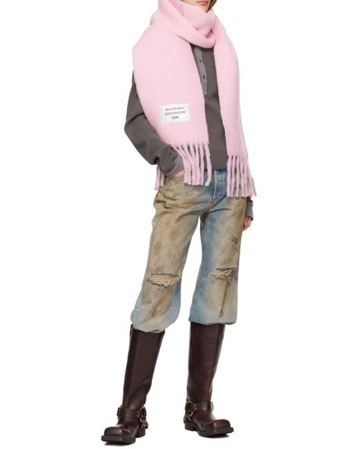 Acne Pink Logo-Tag Fringed Scarf
