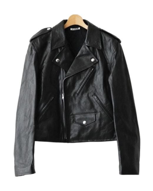 Auralee Black Long-Sleeved Leather Jacket for men