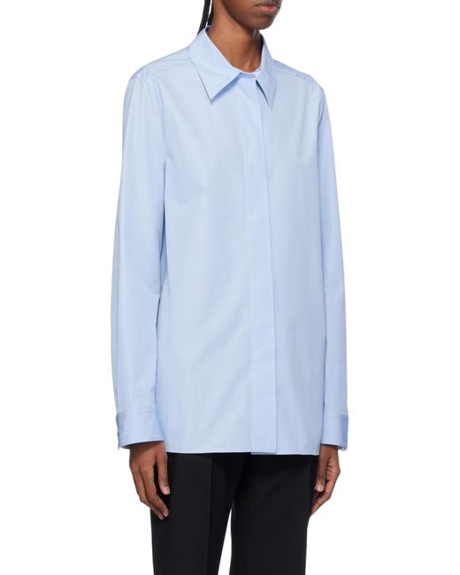 Jil Sander Blue Long Sleeved Striped Shirt