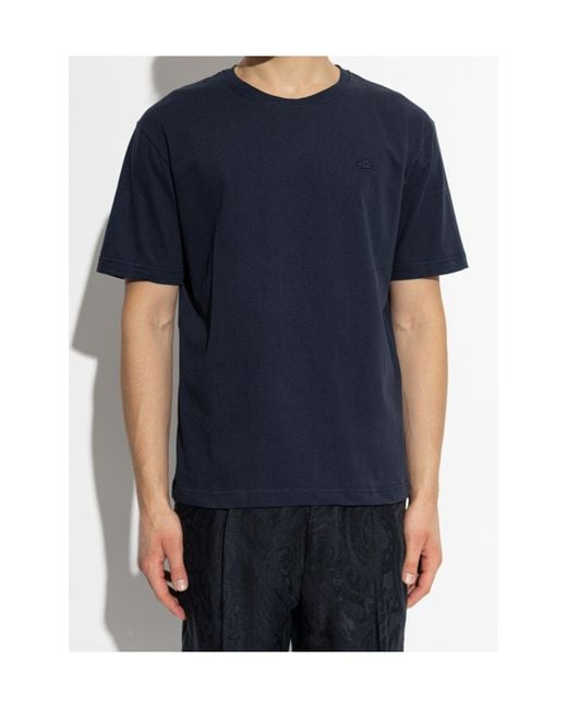 Etro Blue Logo Embroidered Crewneck T-Shirt for men