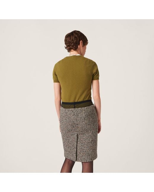 Miu Miu Green Logo Intarsia Knitted Short-Sleeved Pullover