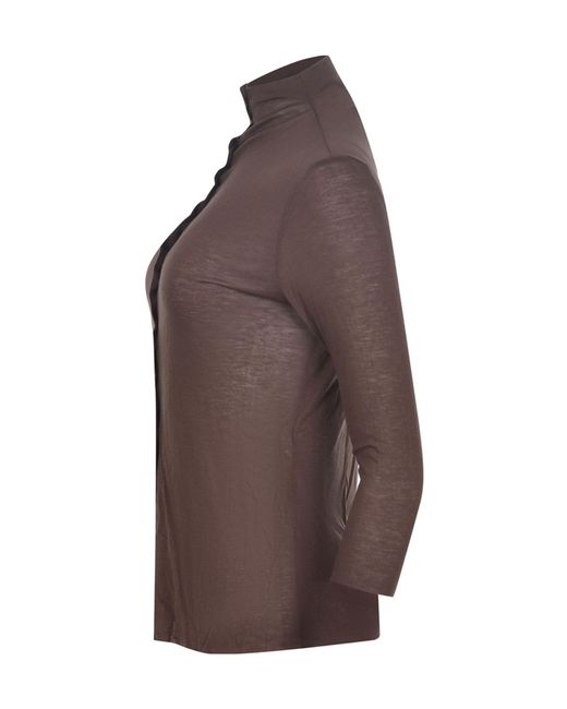 Alysi Brown Long Sleeve Fine-Knit Top