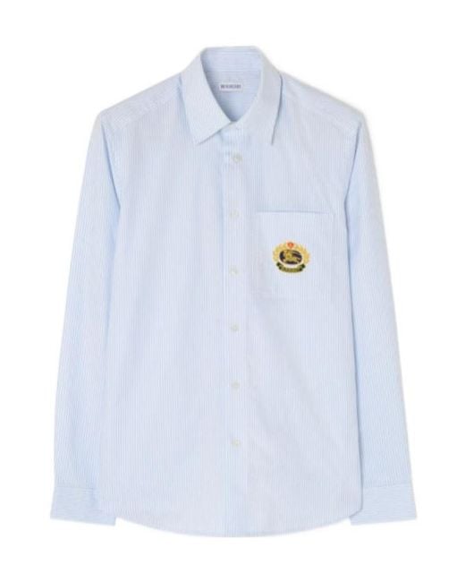 Burberry Blue Classic Fit Pinstriped Cotton Oxford Shirt for men