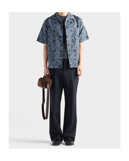 Prada Blue Cotton-Silk Bowling Shirt for men