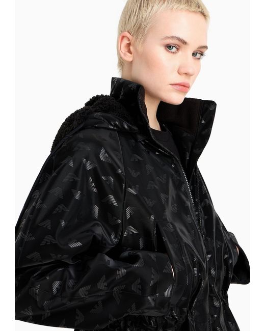 Emporio Armani Black Logo-Print Tonal Hooded Jacket