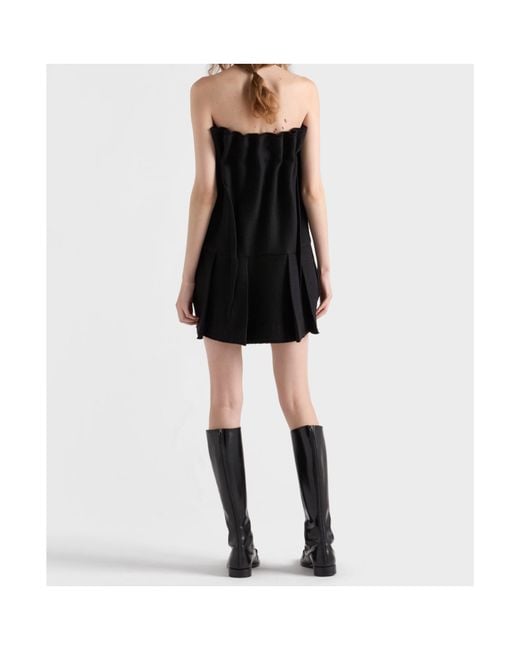 Prada Black Bow-Detailed Pleated Mini Dress