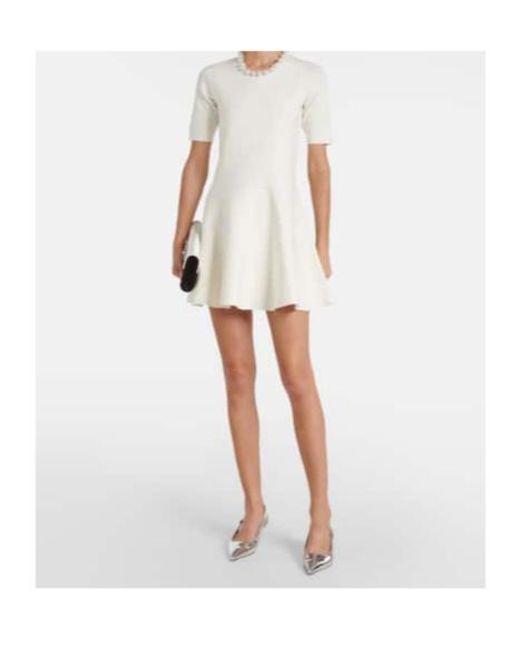 Monique Lhuillier White Embellished Knitted Minidress