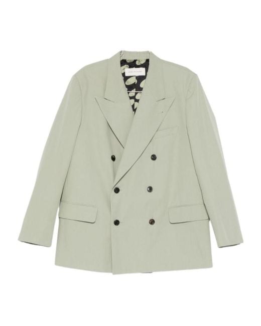 Dries Van Noten Green Double-Breasted Suit Jacket for men