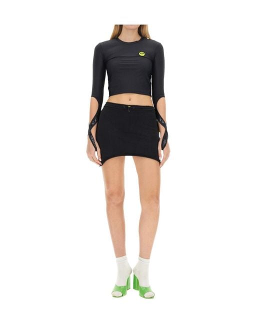 Barrow Black Cropped Split-Sleeve T-Shirt