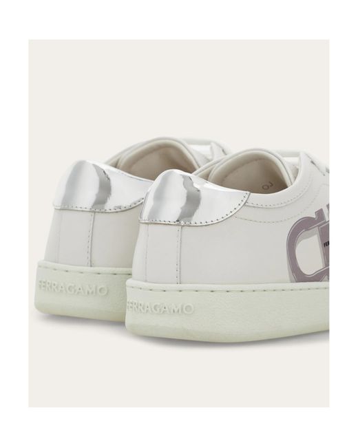 Ferragamo White Double Gancini Sneaker