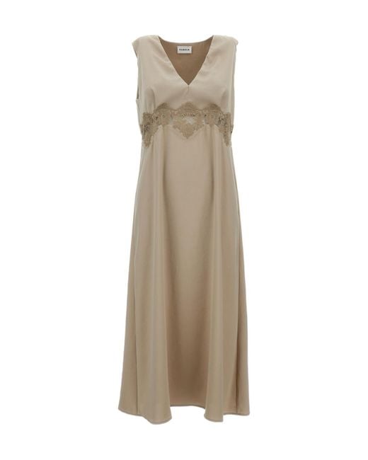 P.A.R.O.S.H. Natural Lace-Detail V-Neck Midi Dress