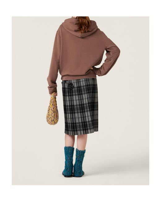 Miu Miu Brown Garment-Dyed Cotton Fleece Hoodie