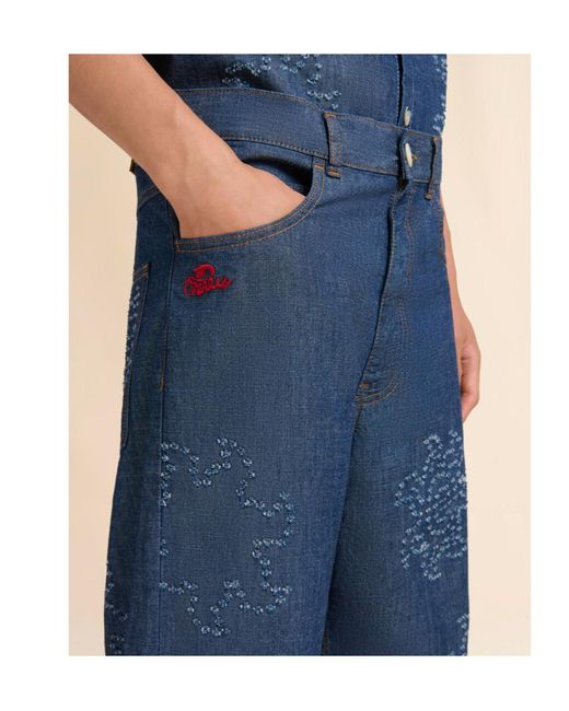 Marni Blue Frayed Sun Motif Chambray Jeans for men
