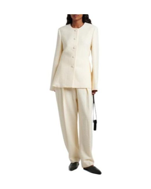 Rohe White Wool-Blend Bouclé Barrel-Leg Pants