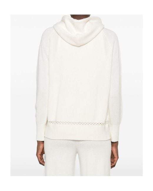 ERMANNO FIRENZE White Floral-Embroidered Open-Knit Hoodie