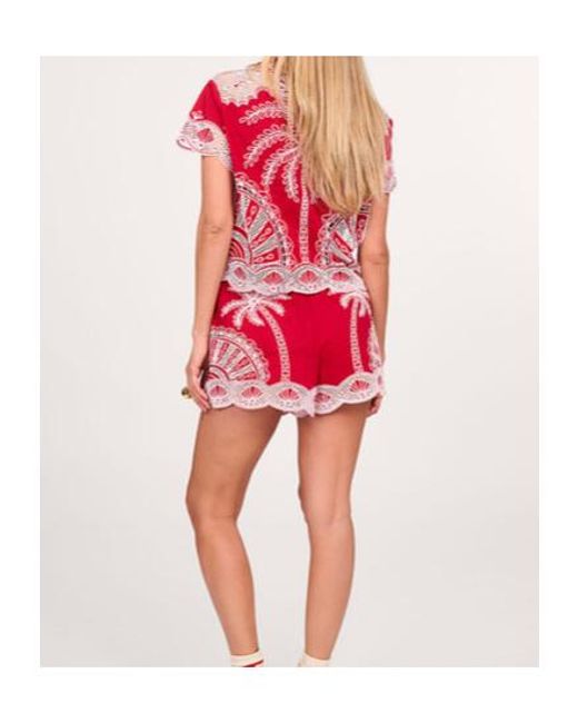 Farm Rio Red Patterned Shorts
