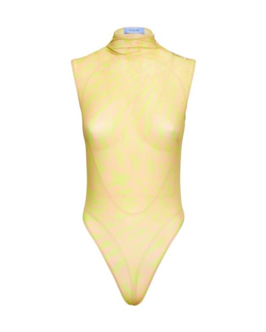 Mugler Yellow Printed Mesh Jumpsuit