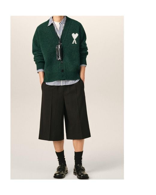 AMI Green Long-Sleeved Cardigan for men