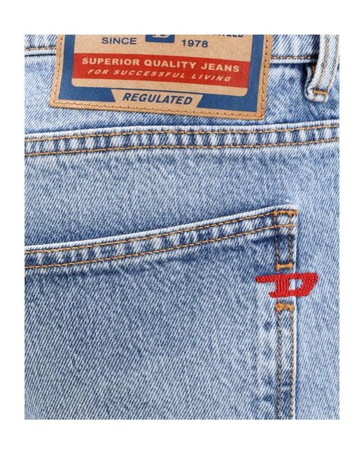 DIESEL Blue Logo Patch Straight Leg Jeans for men