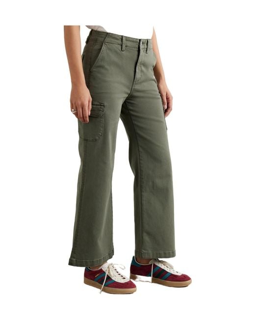 PAIGE Green Blend Fabric Wide-Leg Cargo Pants