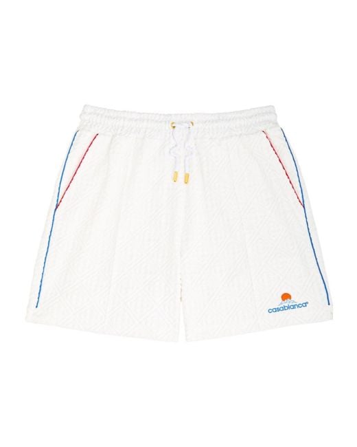 Casablanca White Monogram-Jacquard Towelling Cotton-Blend Shorts for men
