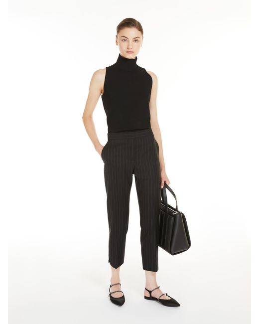 Max Mara Black Pinstripe Cigarette Tube Casual Pants