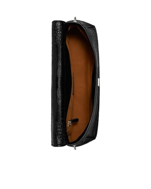 Tory Burch Black Charlie Embossed Croc Shoulder Bag