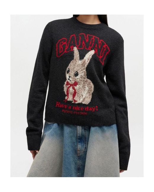 Ganni Blue Rabbit Graphic Crewneck Jumper
