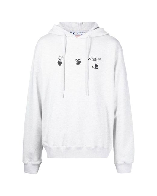 Off-White c/o Virgil Abloh Men's White Printed Logo Cotton Hoodie