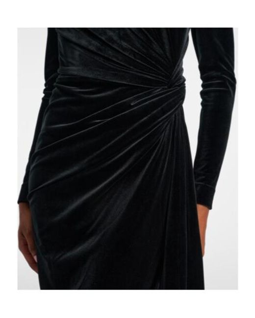Alex Perry Black Draped Velvet Midi Dress