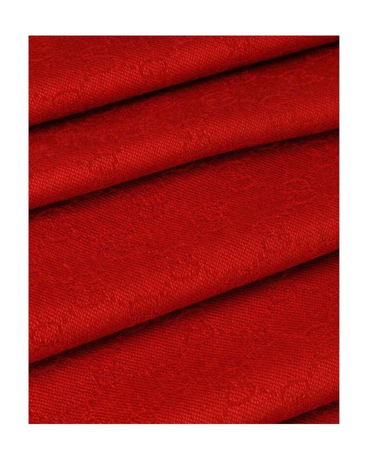 Gucci Red Silk Wool Gg Jacquard Shawl