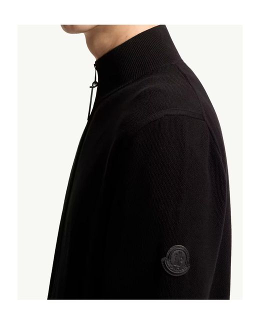 Moncler Black Zip-Up Logo Patch Cardigan for men