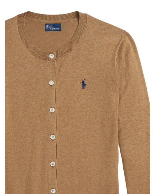 Polo Ralph Lauren Brown Logo Embroidered Crewneck Cardigan
